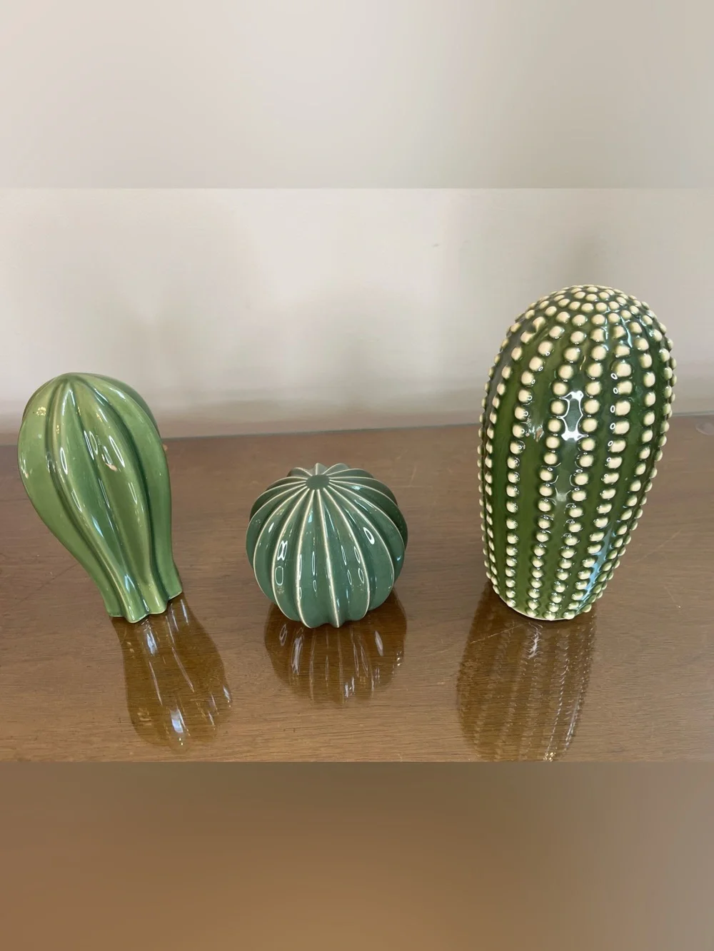 Ikea SJÄLSLIGT Ceramic Green Cactus Succulent Figures Shelf Plants Set Of 3 NIB